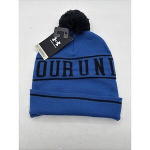 NWT Under Armour Knit Hat Mens One Size Royal Tech Blue Halftime Pom Beanie